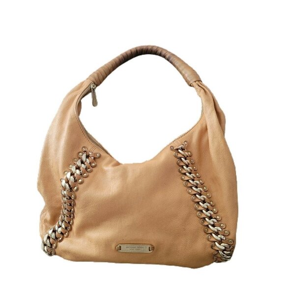 Michael Kors Studded ID Chain Tan Leather Hobo Bag - Picture 1 of 11